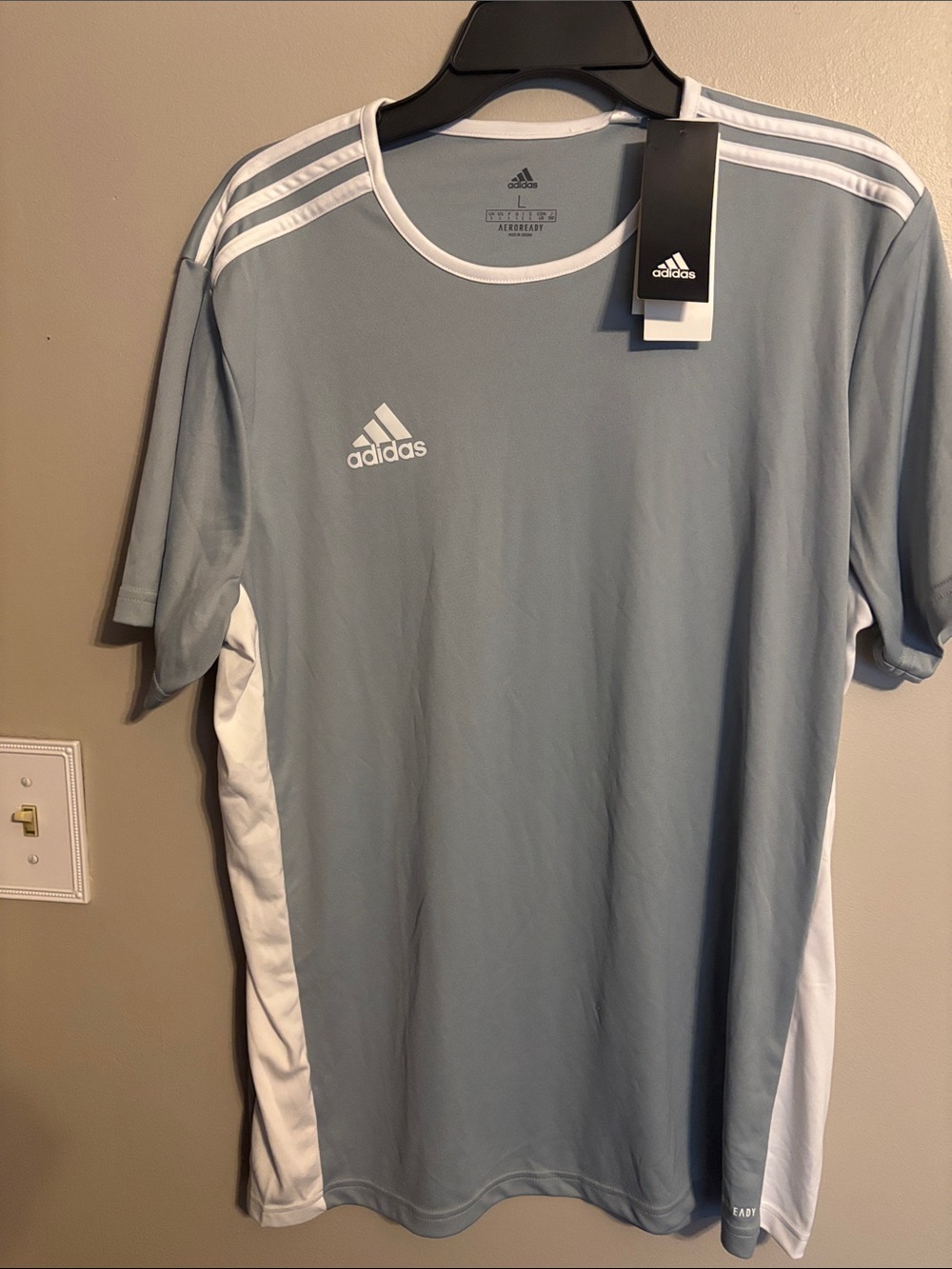 adidas light gray/white performance tee shirt